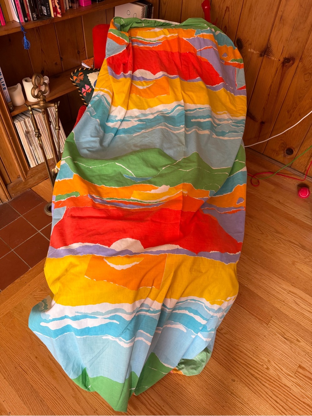 Vintage 70s fitted bed sheet colorful horizon